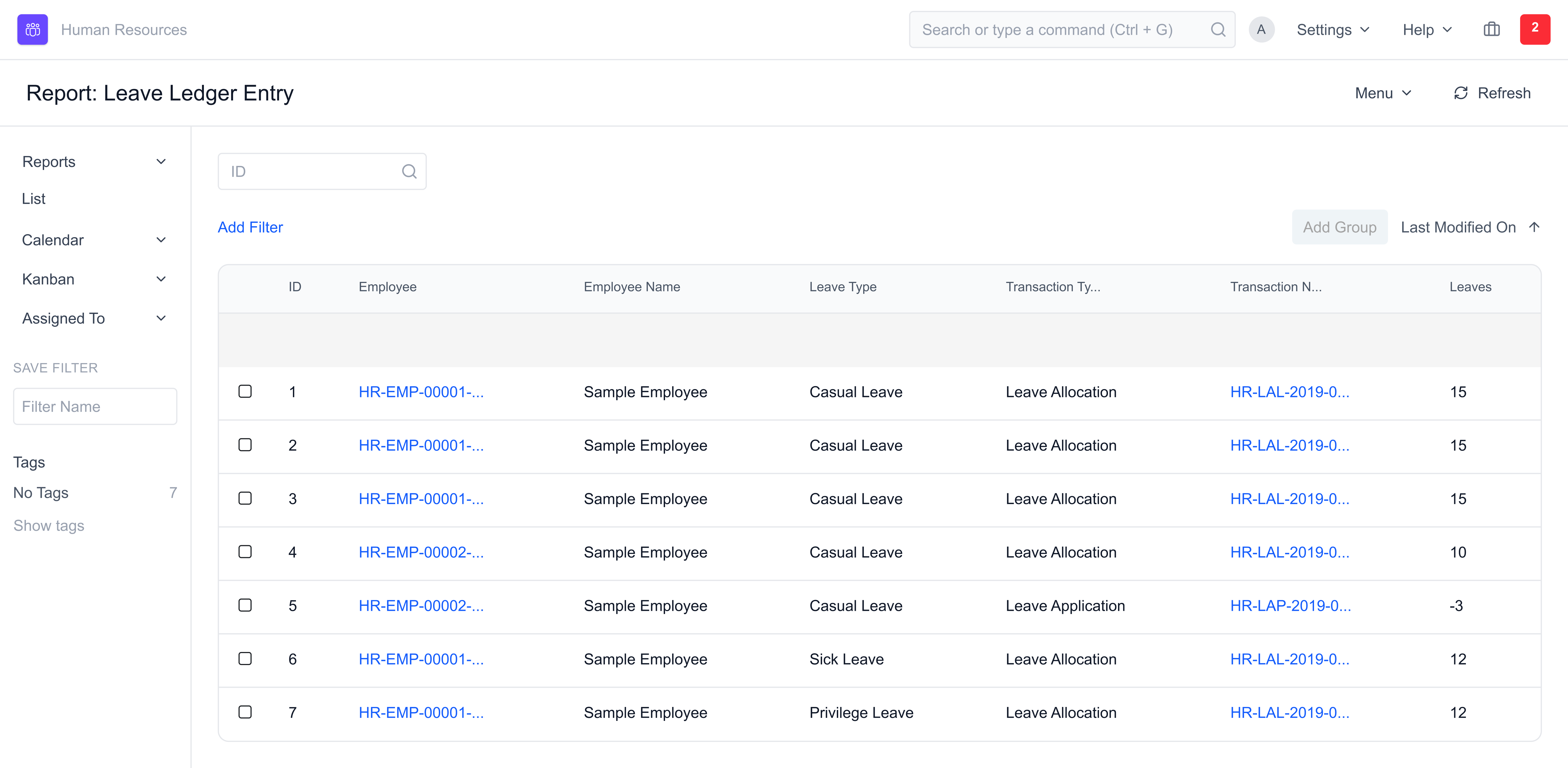 Leave Ledger Entry