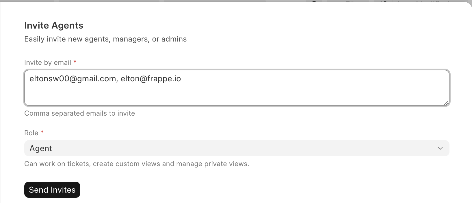 'invite by email' field filled example