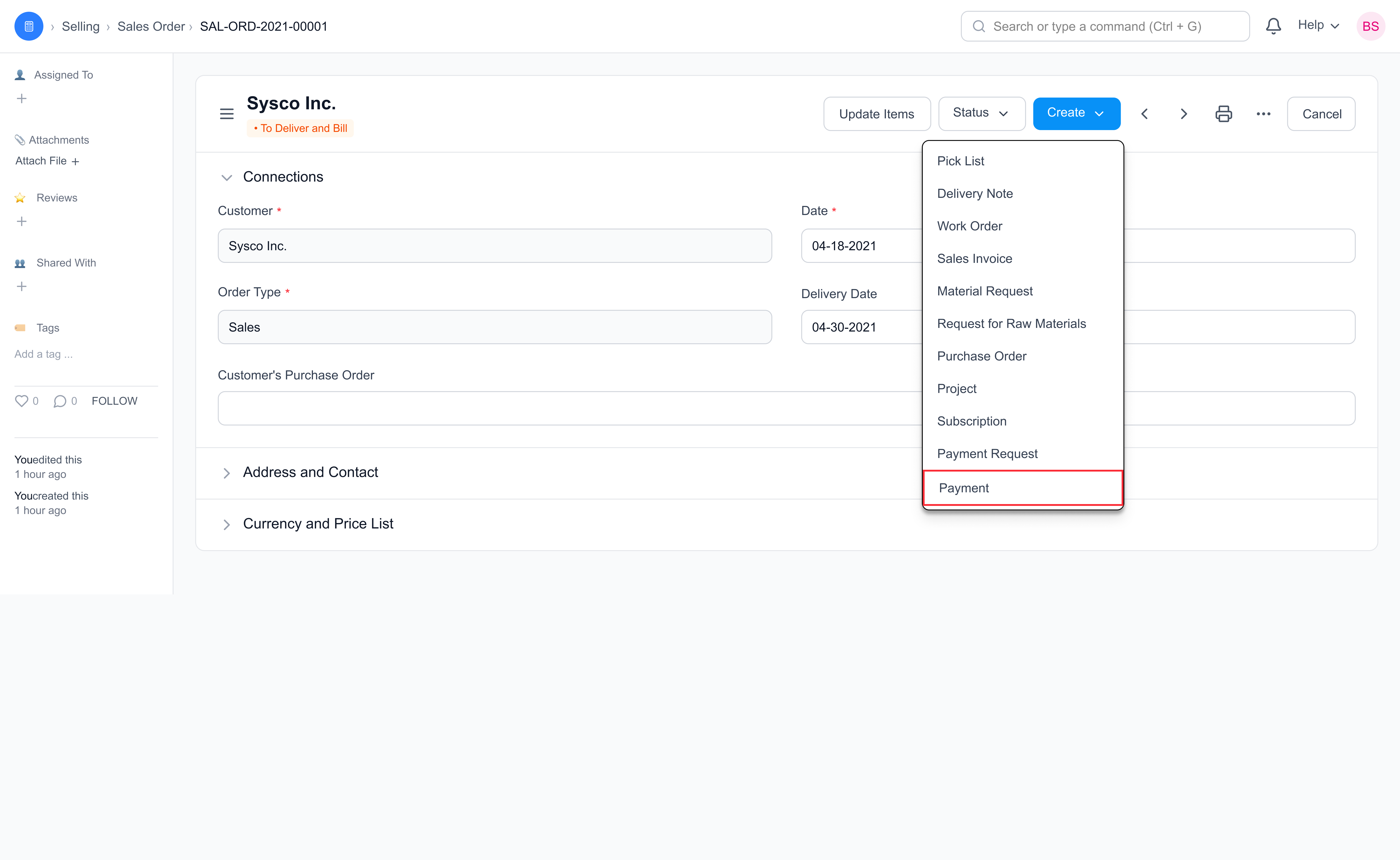 Payment Entry From Sales Order